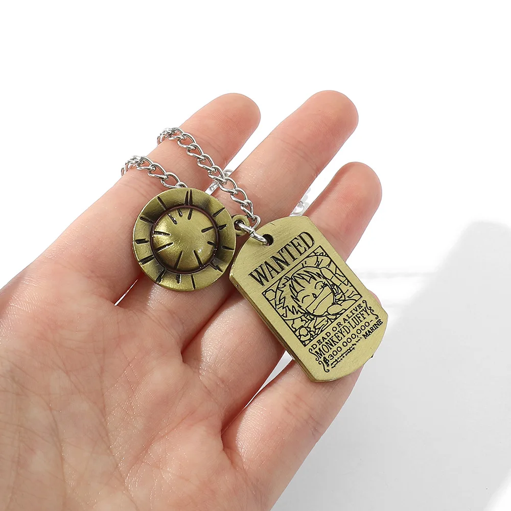 

Luffy Poster Dog Tag Straw Hat Pendant Necklace Vintage Bronze Chain Anime-Inspired Cosplay Jewelry Perfect Gift for Friend