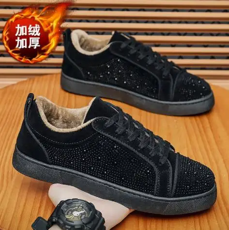 Winter Autumn New Mens Warm Sneakers Rhinestone Street Hong Kong Board Shoes Trendy Student Korean Edition Fashion Single Shoes