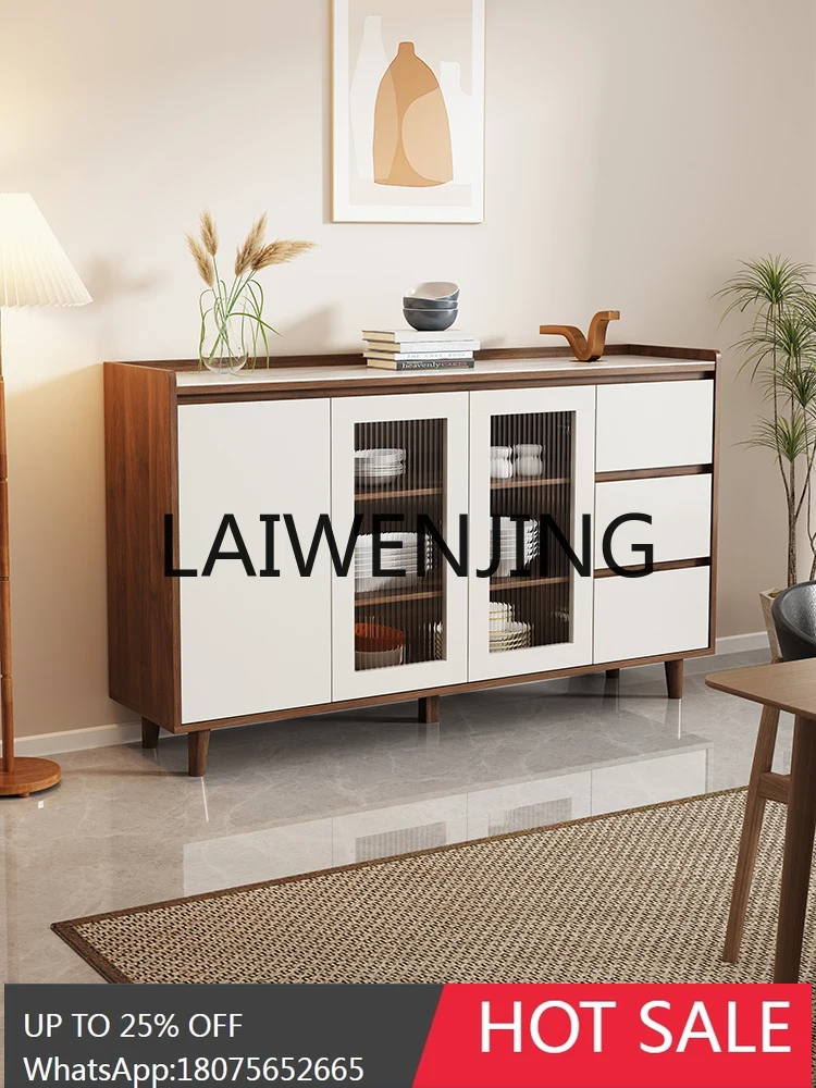 Solid Wood Dining Edge Walnut Color Living Room Wine Cabinet Tea Kitchen Storage Hallway Storage Cabinet