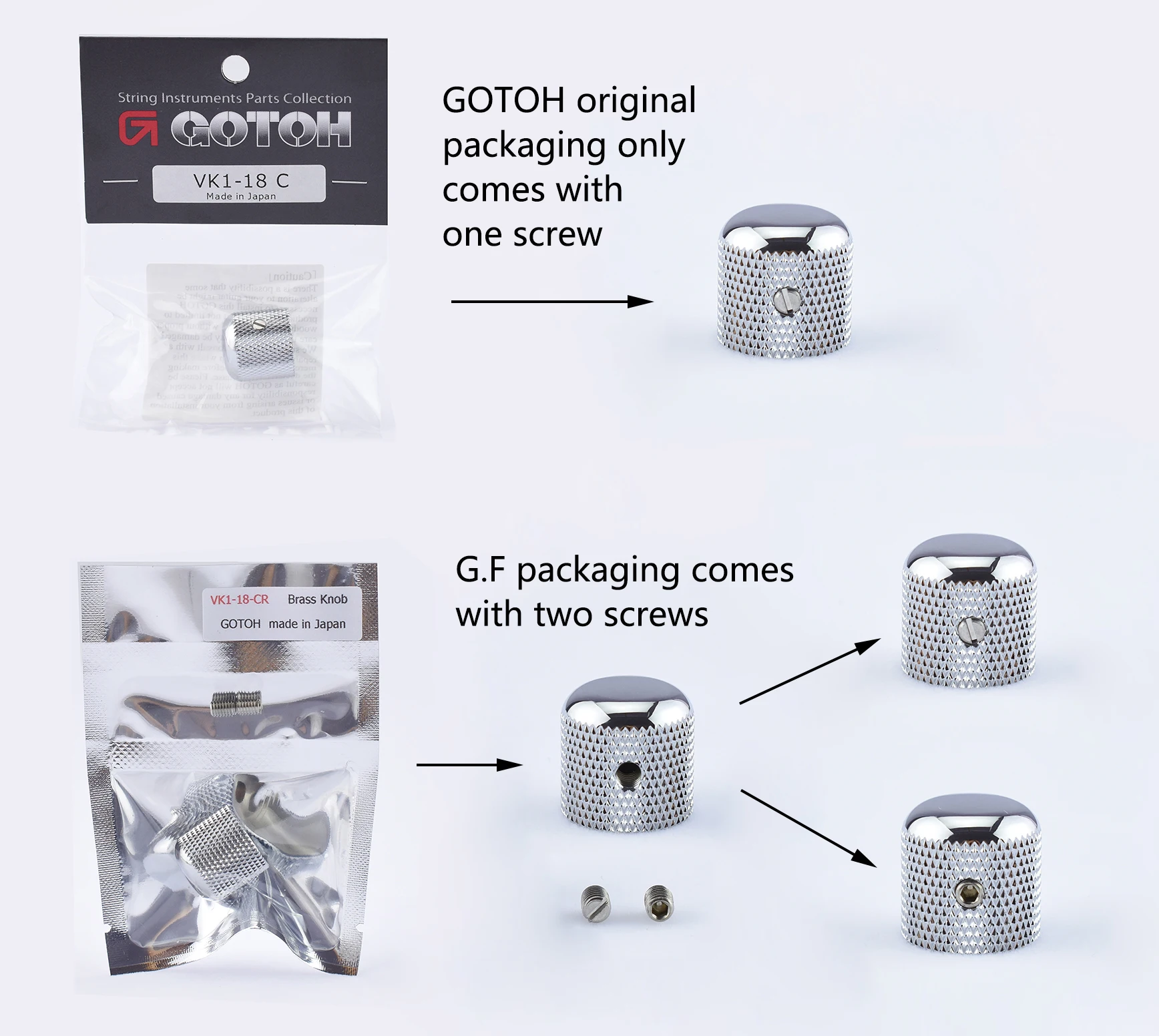 Original GOTOH Dome Brass Metal Knob For Guitar Bass VK1-18 / VK1-19 - Made in Japan