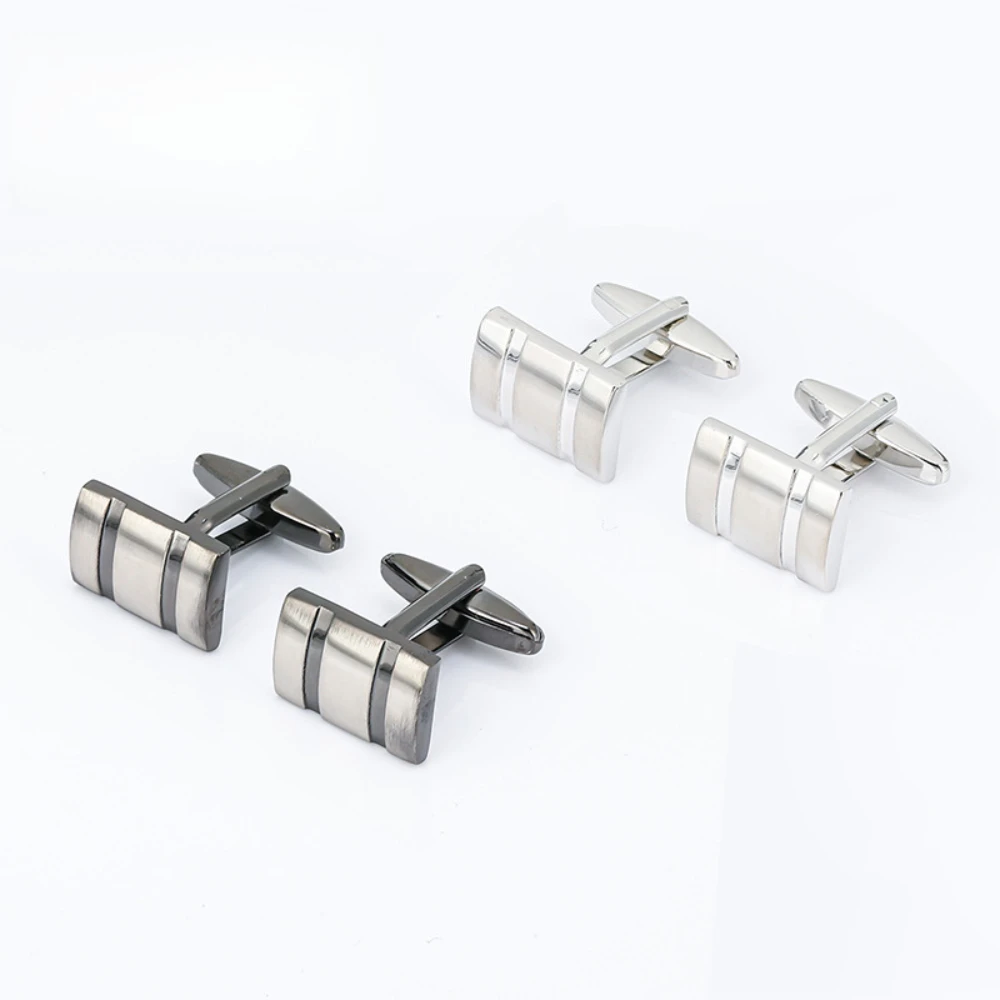 Two Tone Option Simple Striped Metal Cufflinks Two Tone Metal Rectangular Sleeve Nail Business Formal French Shirt Accessories