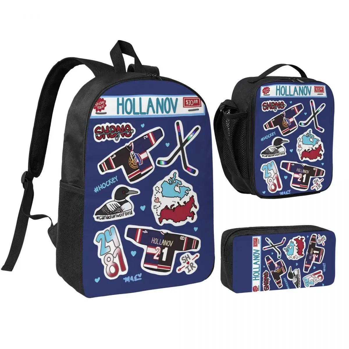 Beheizter Rivalry Hollanov Pack 3 Stück/Set Rucksack für Studenten, Umhängetasche, Lunchtasche, Federmäppchen