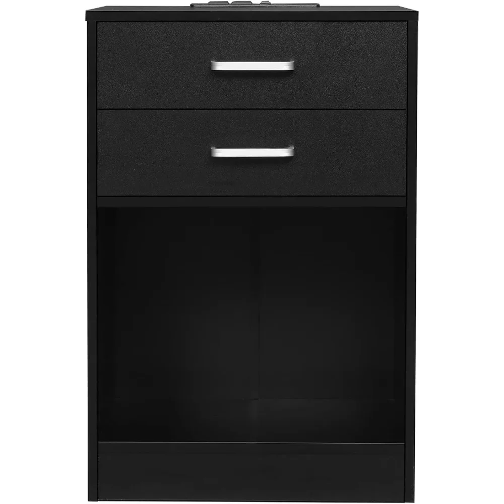 Preto Nightstand com estação de carregamento e gavetas, Night Stand Set, Suportes para quartos, mesa de cabeceira, 2