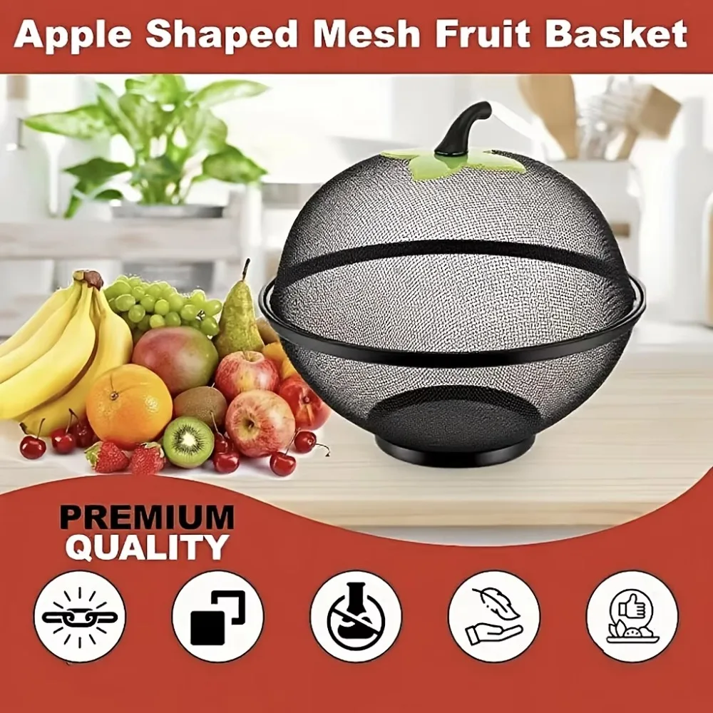 with Mesh Cover Metal Fruit Basket Easy To Clean Moisture Resistant Veggies Organizer multifunctional Kitchen Storage Rack