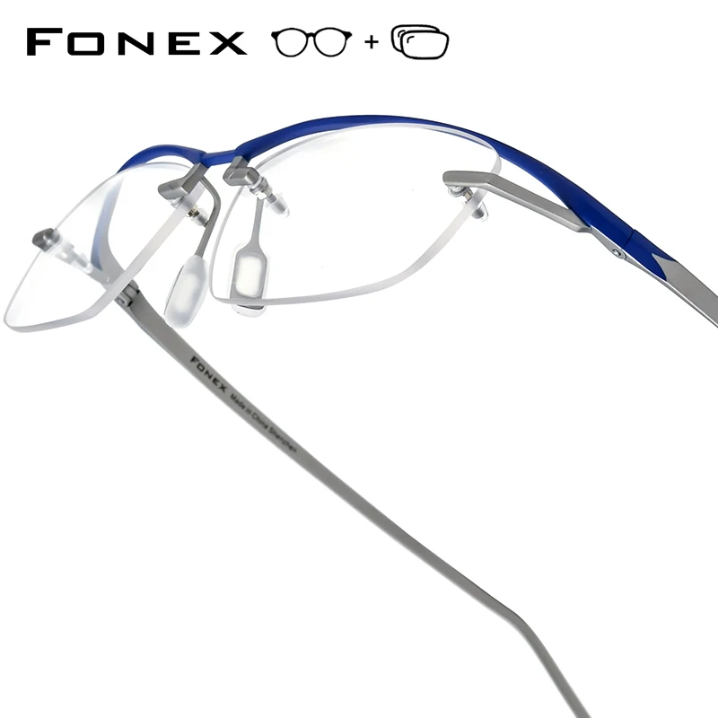 FONEX Pure Titanium Glasses Frame Men Semi Rimless Women Square Prescription Eyeglasses Half Frame Myopia Optical Eyewear 85818