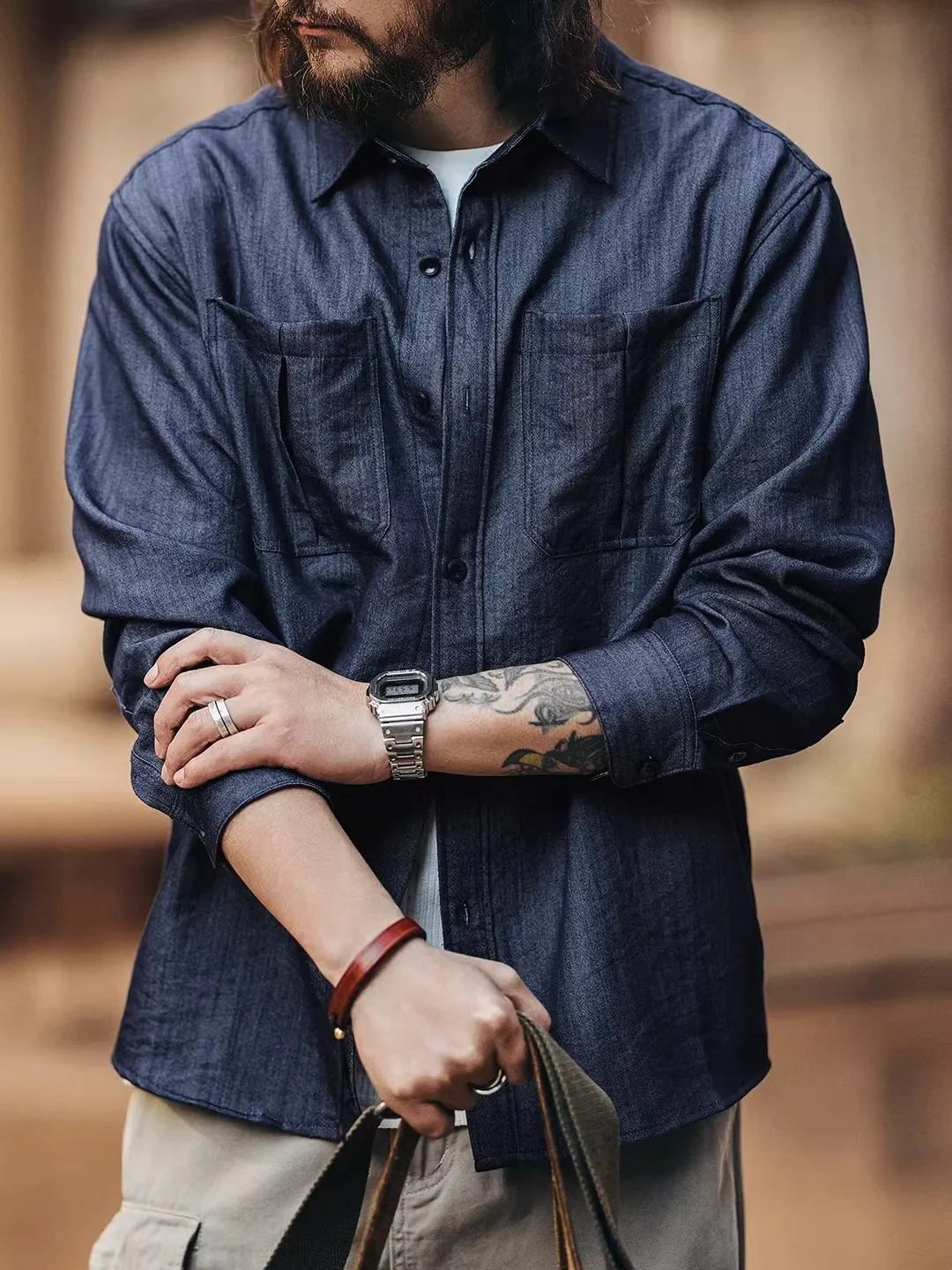 

Loose Fit Long Sve Men's Denim irt Vintage American Sle Casual Breathable Youth Trend Spring Autumn Outerwear Coat