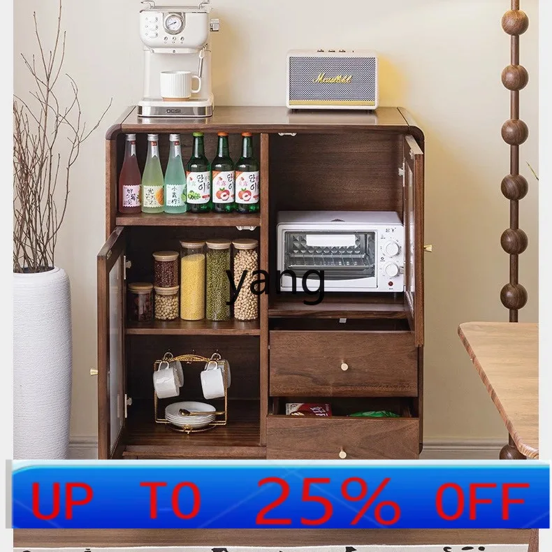 

Lh all solid wood black walnut dining side cabinet modern simple living room storage cabinet integrated