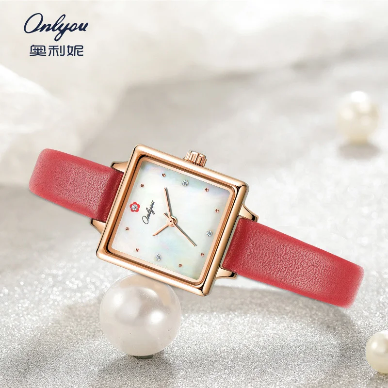 ONLYOU Luxury Women's Waterproof Quartz Watch, Steel/Genuine Leather Strap, Casual and Stylish Square Dial, Watch Box Included