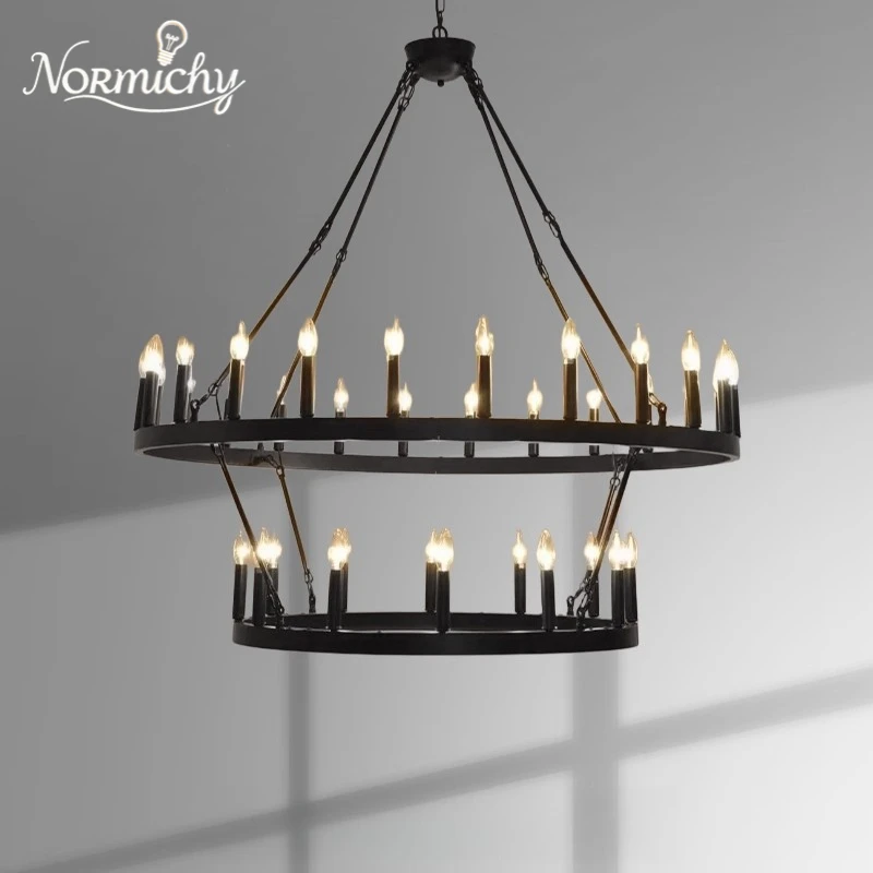 American Wagon Wheel Chandelier Rustic Industrial Vintage Loft Staircase Lighting Hotel Club Project Round Candle Bulb Fixture