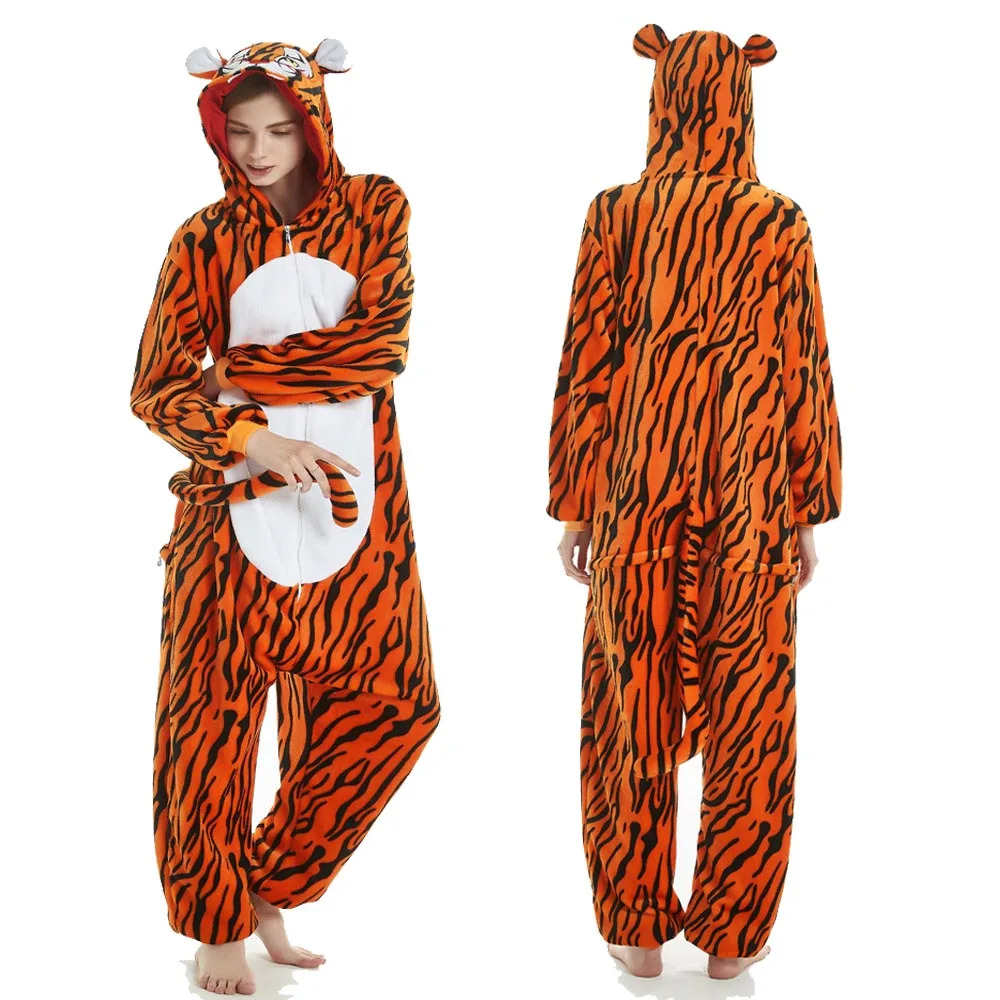 150-195cm Soft Warm Winter Sleep Jumpsuit for Men Women Animal Onesie Brown Kigurumi Tiger Pijama Cosplay Adult One Piece Pyjama