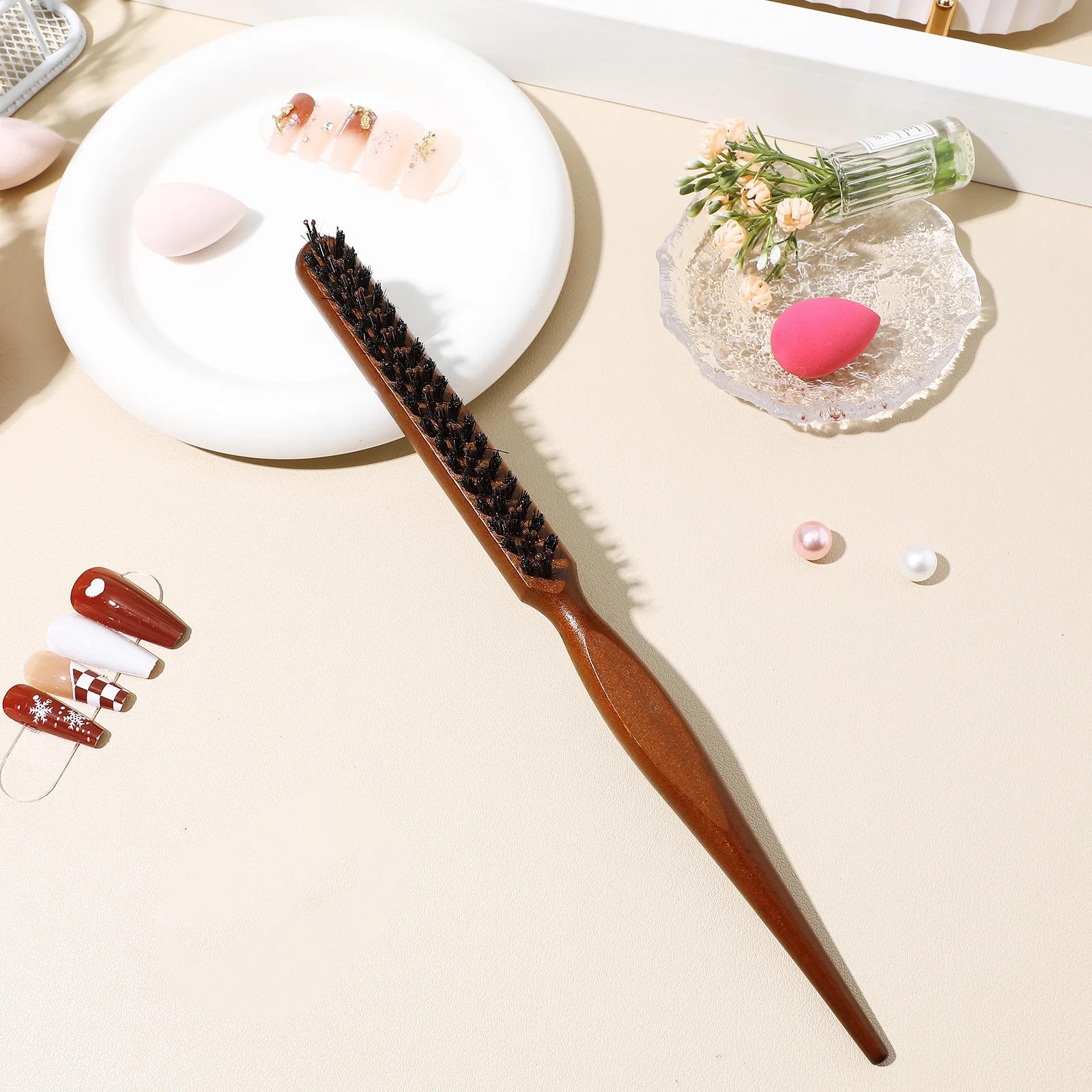 

Bristle Hair Comb Natural Boar Bristles Wooden Handle Scalp Massage Detangling Portable Lightweight Comb For Women Girls Hair