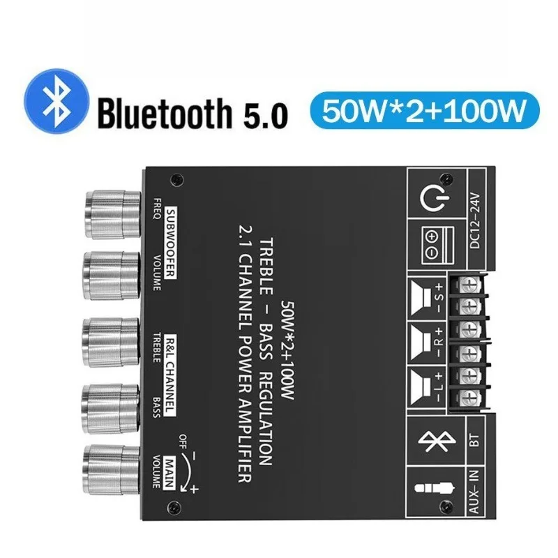 2.1Channel Bluetooth Digital Amplifier Board Original Chip 50W*2+100W Treble Bass Subwoofer Home Audio Module for Speaker System