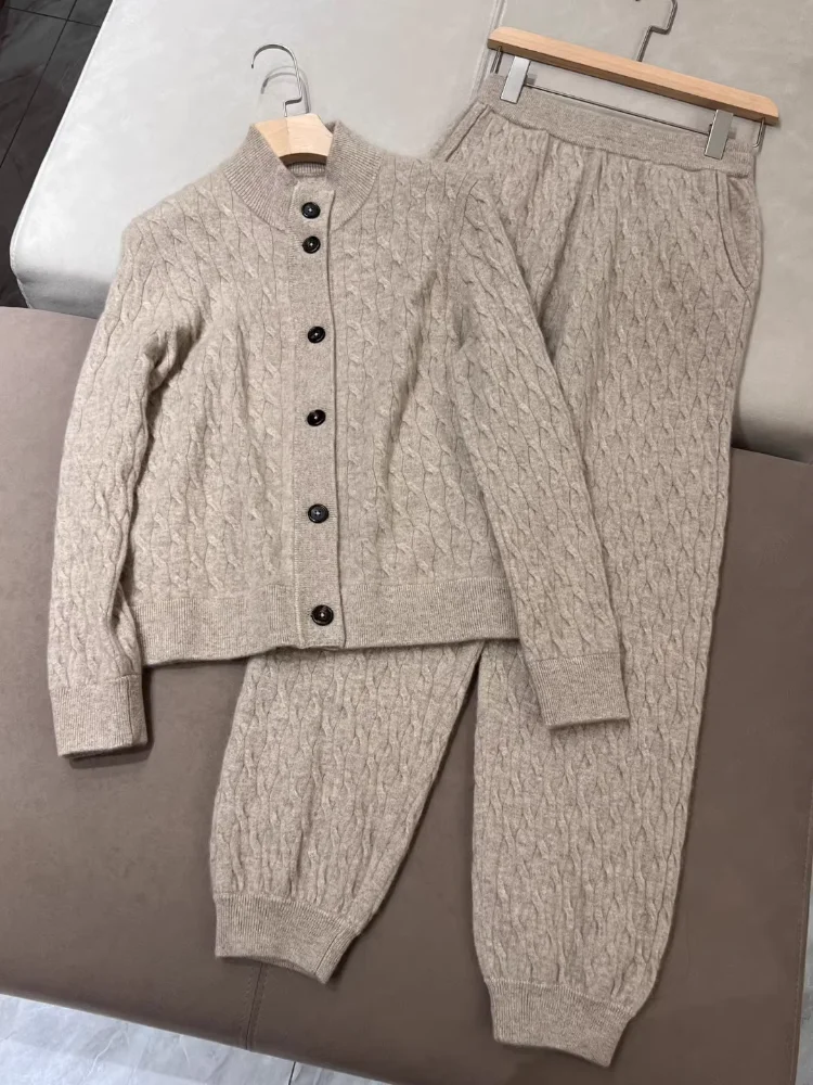 Twisted Cashmere Single Breasted Cardigan and Matching Joggers Set