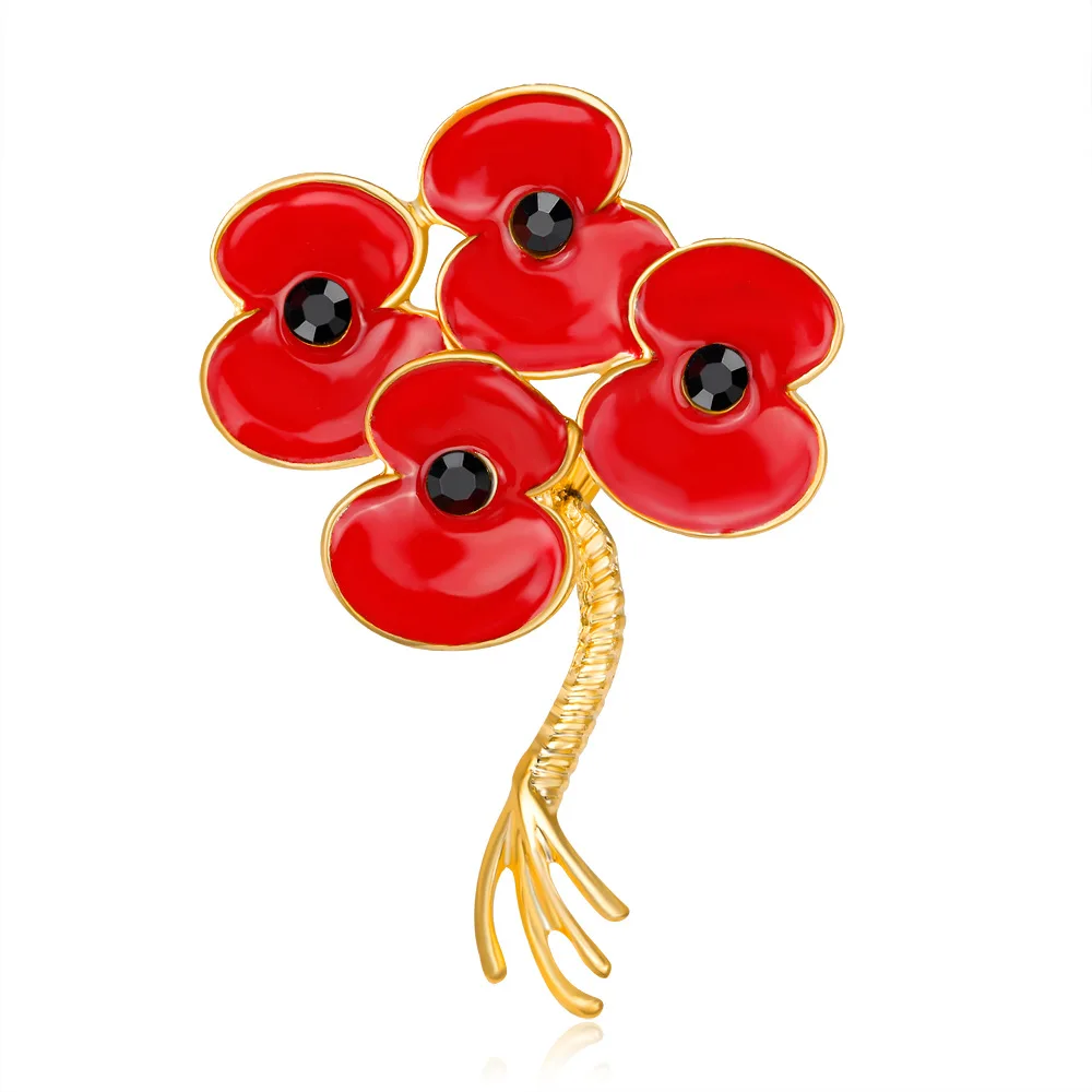 Zinc Alloy Poppy Brooch UK Princess Souvenir Pin Enameled Red Poppy Flower Brooches for Women Jewelry Accessories