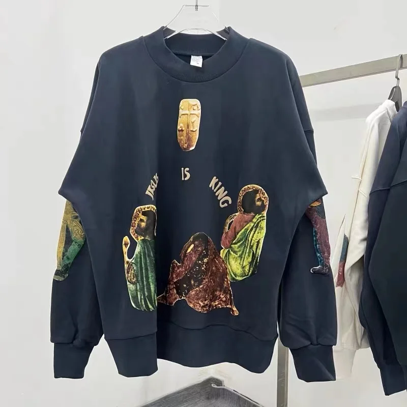 Oversized Winter Kanye Jesus Is King Sweatshirt For Men Women Three Gods Letter Print CPFM Hip-Hop Hoodie Long Sleeve Pullover