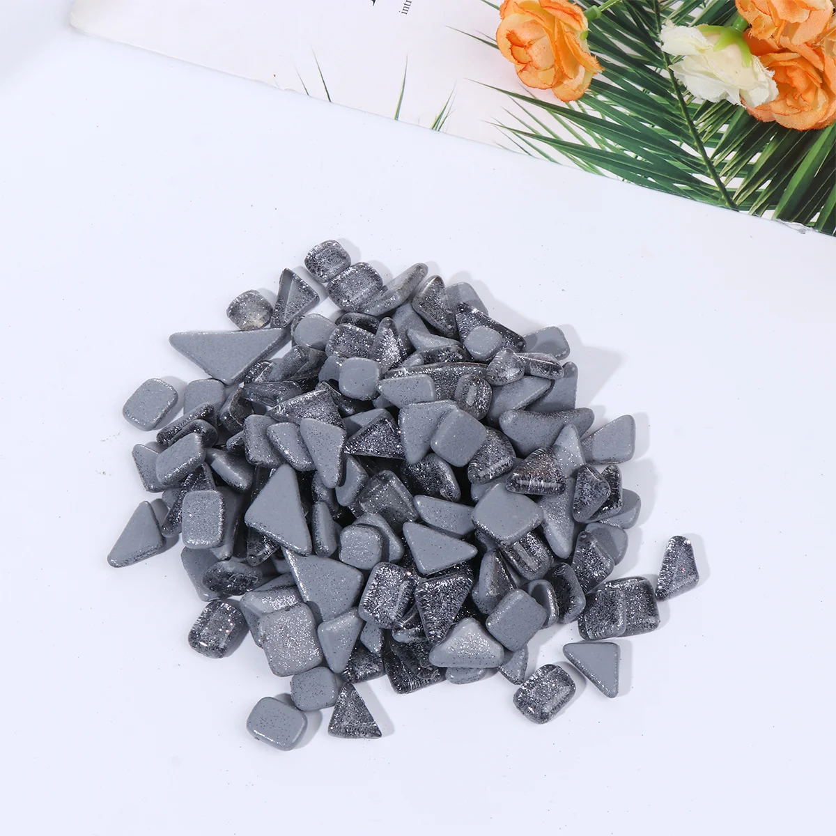 500g Grey Crystal Glass Irregular Smooth Mosaic Stones Durable Heat Resistant Decorative DIY Craft Modern Style Water Resistant