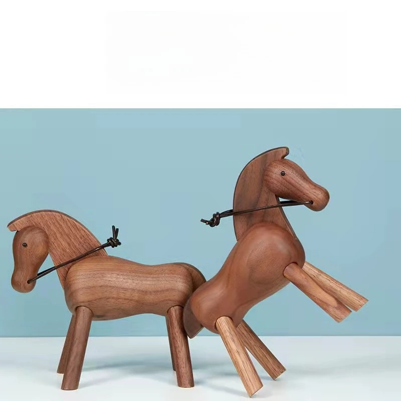 

Creative Nordic Style Black Walnut Solid Wood Trojan Horse Ornament Animal Puppet Ornament