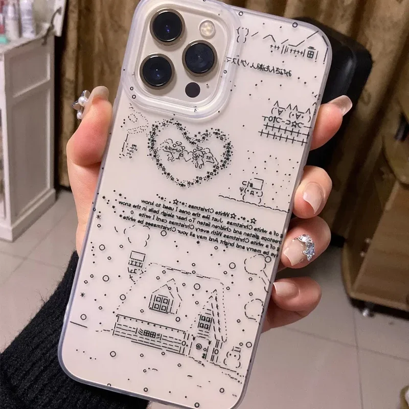Simple Line Pattern English Phone Case For iPhone 17 16 15 14 13 12 11 Pro MAX 16E MINI XR XS MAX 7 8 Plus Y2K Matte Soft Cover