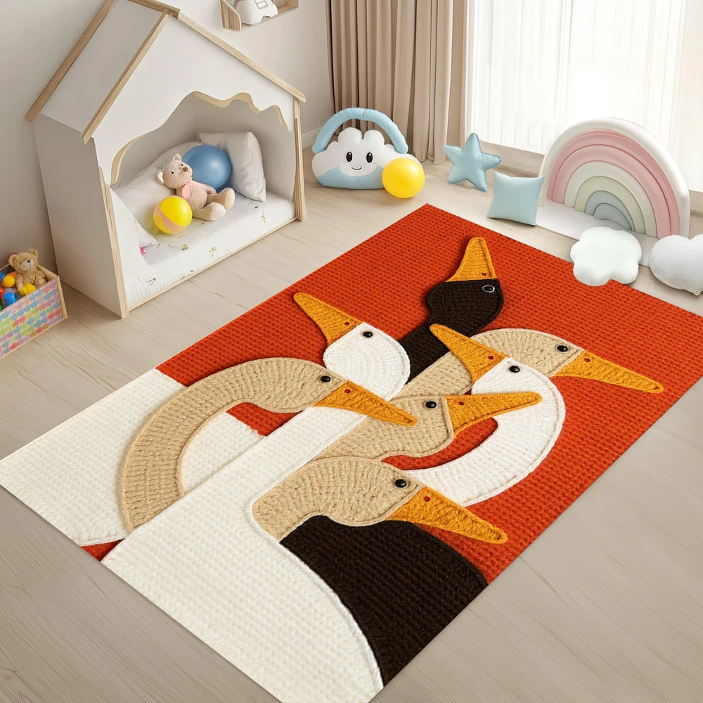 

Вязаный крючком ковер с лебединым принтом, нескользящий мягкий легко чистящийся коврик для игровой комнаты, милый декор, идеально подходящий для детских помещений, ковры для гостиной