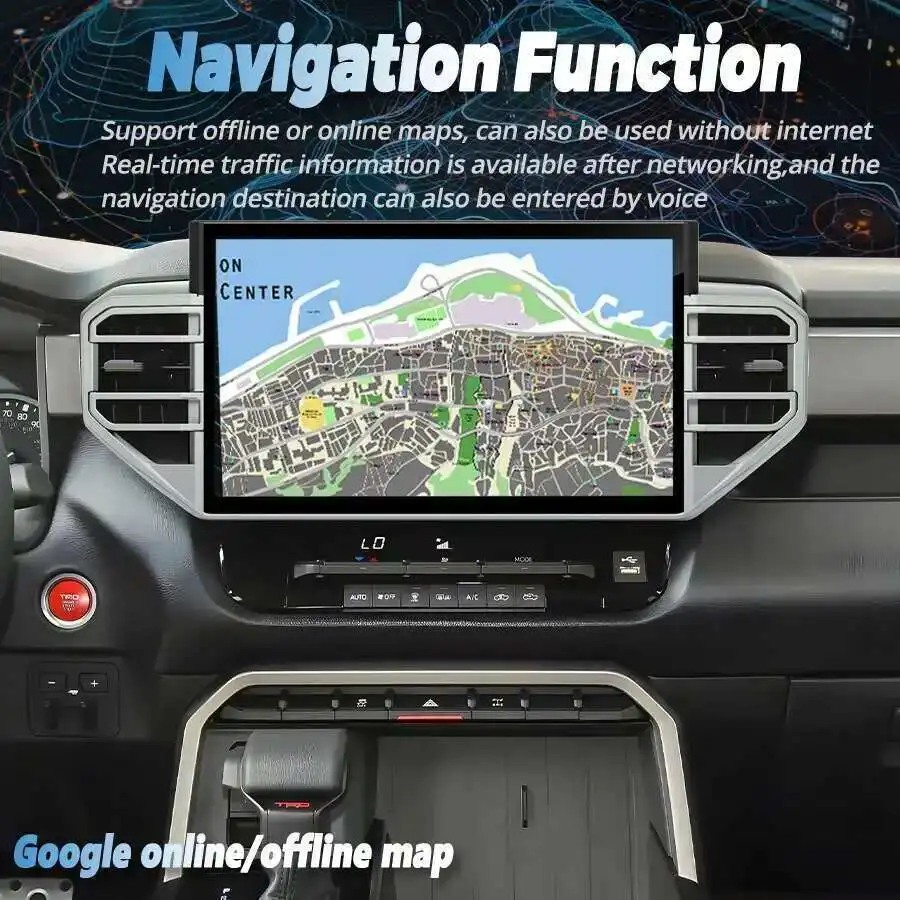 مشغل وسائط متعددة HU ستيريو 14.6 بوصة شاشة QLED لتويوتا تندرا 2020-2024 سيكويا أندرويد 14 CarPlay نظام تحديد المواقع والملاحة راديو السيارة