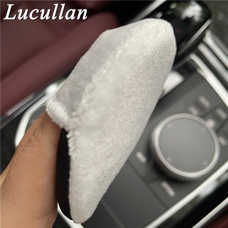 Lucullan-esponja de microfibra para pulido de cera de coche, aplicador de revestimiento de satén de gamuza blanca súper fina, Mini bolsillo