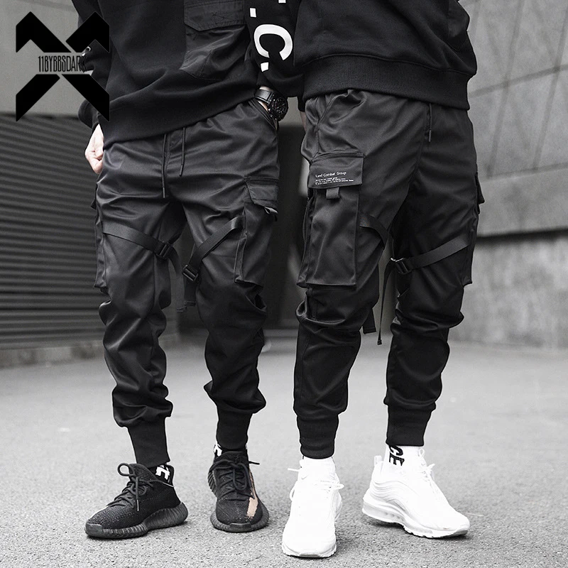 Mannen Tactische Joggingbroek Multi-Pocket Elastische Taille Harembroek Mannen Hiphop Streetwear Linten Ontwerp Functionele Cargo Broek