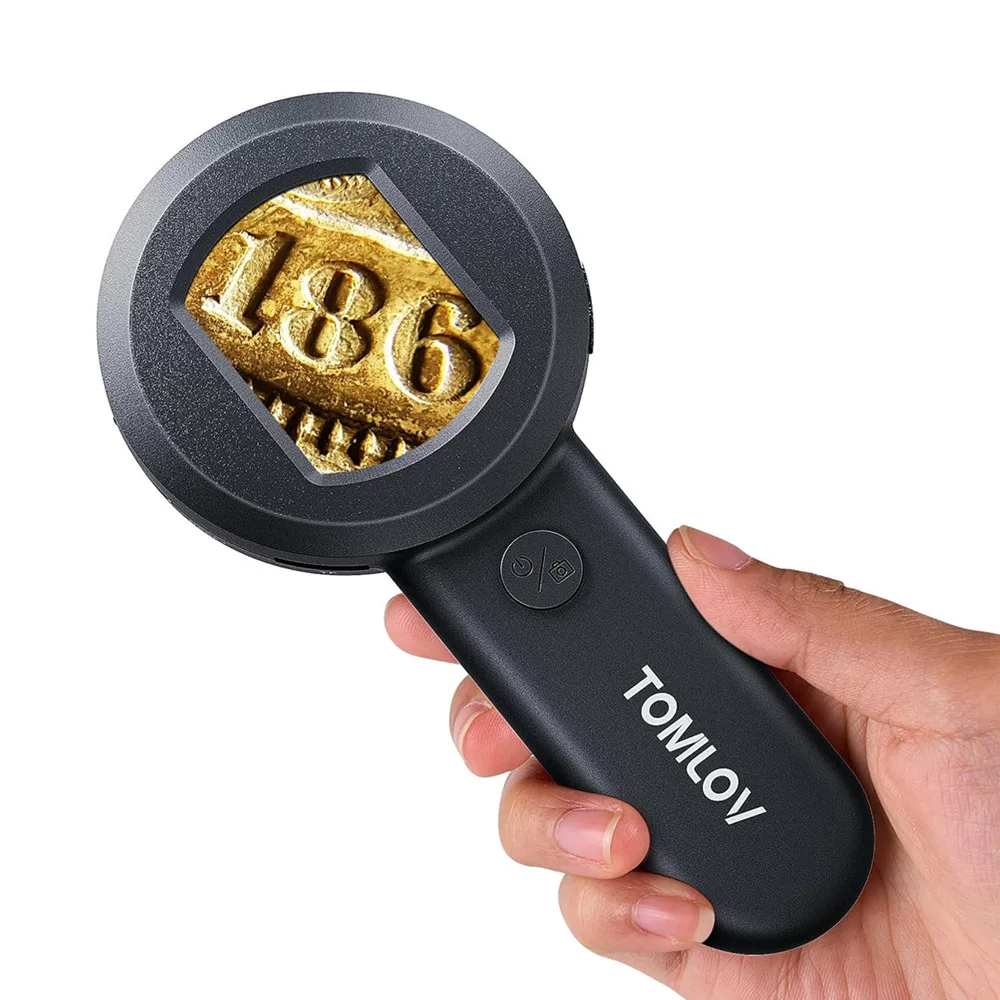 TOMLOV P10 Handheled Microscope for Kids 100X Pocket Magnifying Glass with Light Portable Jewelers Loupe with Screen Magnifier