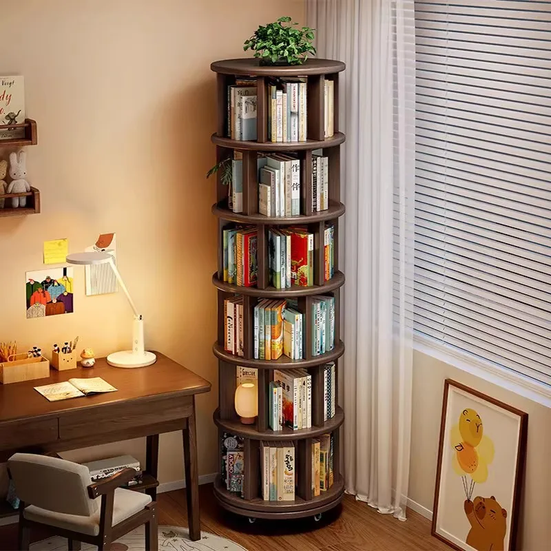 

Solid wood rotating bookshelf Floor-to-ceiling mobile bookshelf integrated against the wall Small side narrow cabinet Living