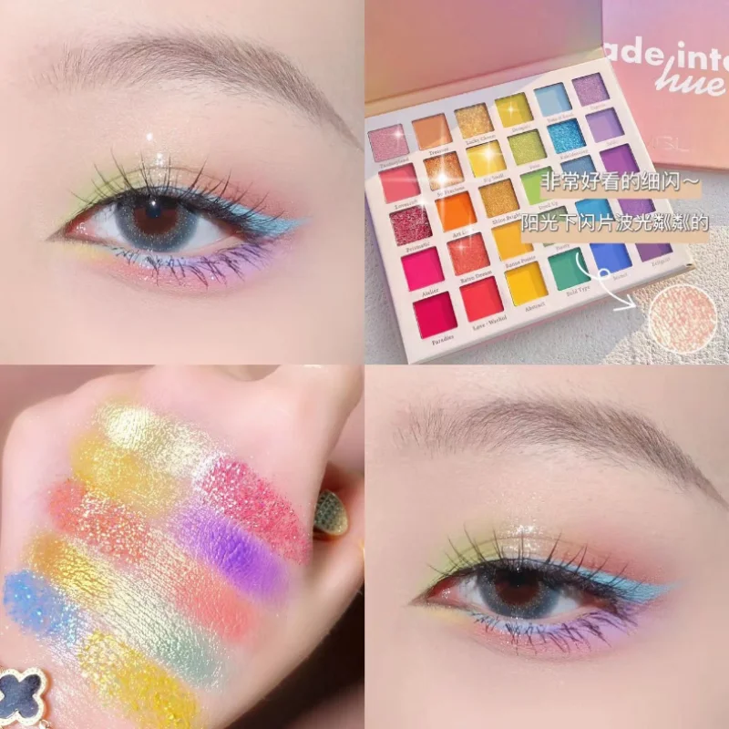 Rainbow 30 Colors Glitter Eyeshadow Palette Shimmer Sequins Pearlescent Eye Makeup Tone Palette for Women Lasting Waterproof