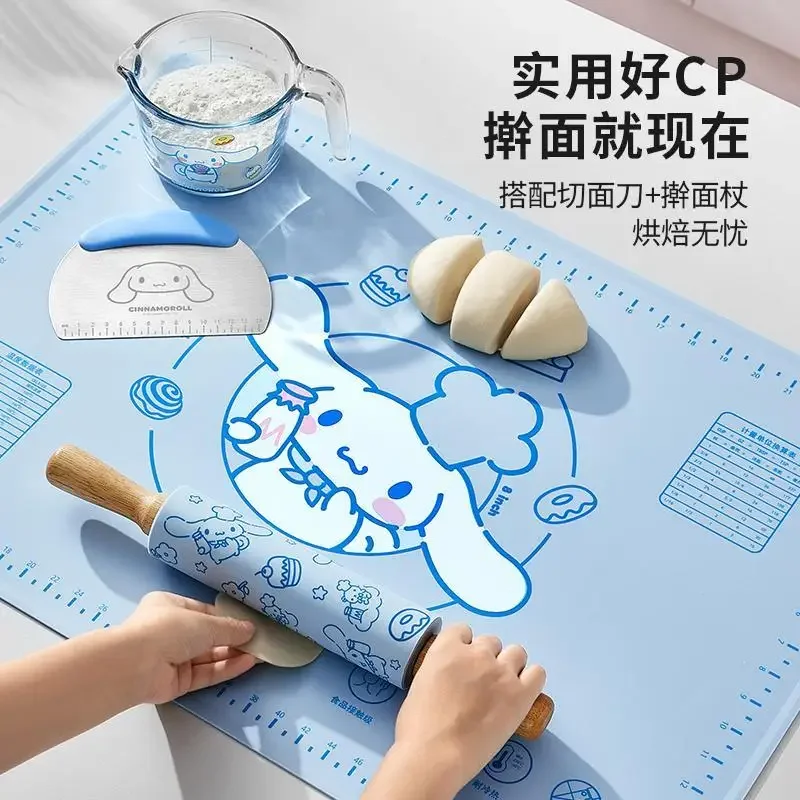 Sanrios My Melody Cartoon Silicone Kneading Mat Anime Kawaii Hellokitty Food Grade Thickened Baking Mat Rolling Pin Dough Cutter