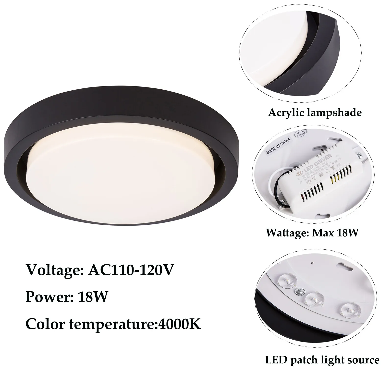 18 واط الاكريليك LED ضوء السقف غرفة المعيشة غرفة نوم تجهيزات الإضاءة 4000 كيلو