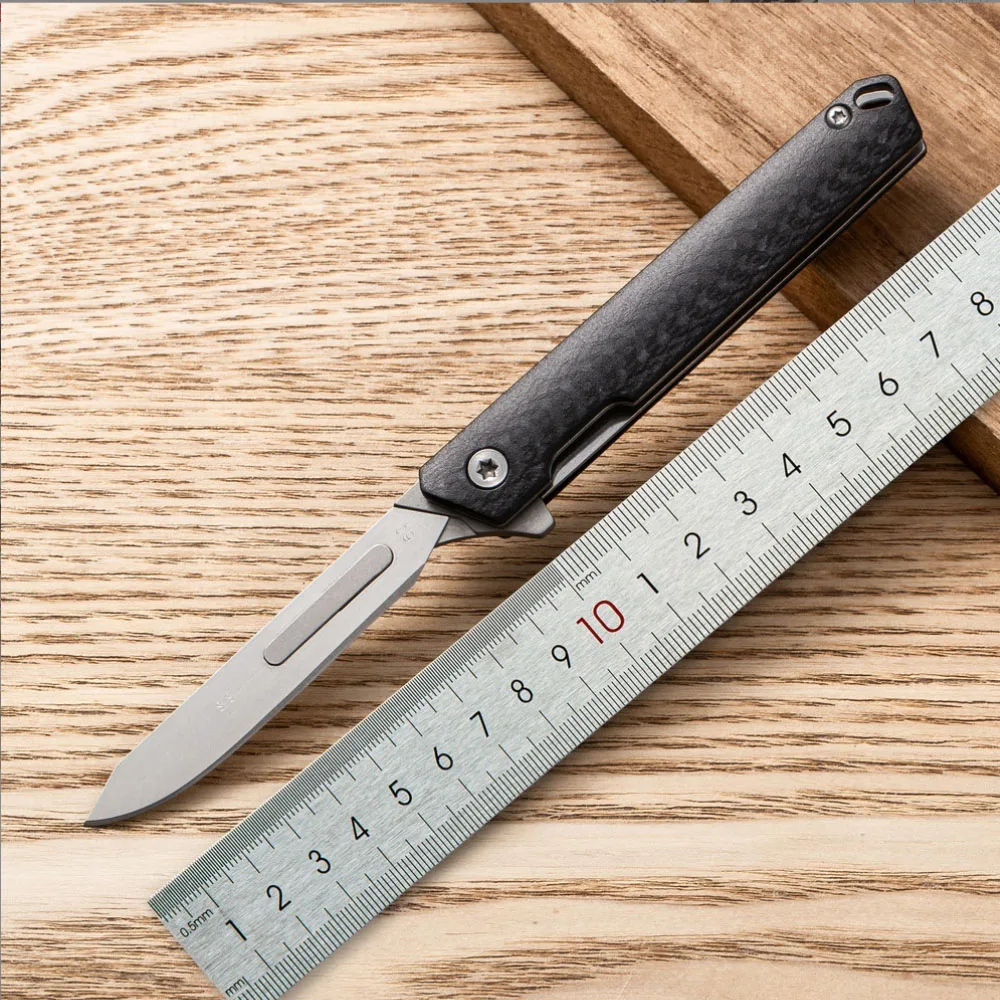 EDCCarbon fiber folding surgical blade, sharp design, camping, unboxing, outdoor, portable carving tool, change to size 60 blade