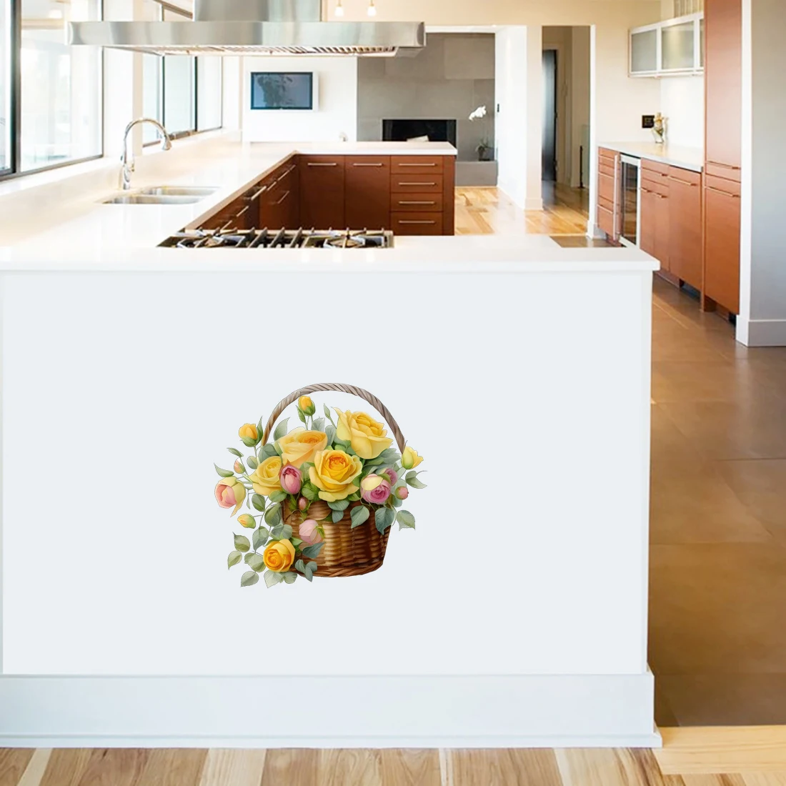 Three Ratels QCF312 Yellow Rose Basket Beautiful Countryside Style Self Adhesive Flower Room Decoration