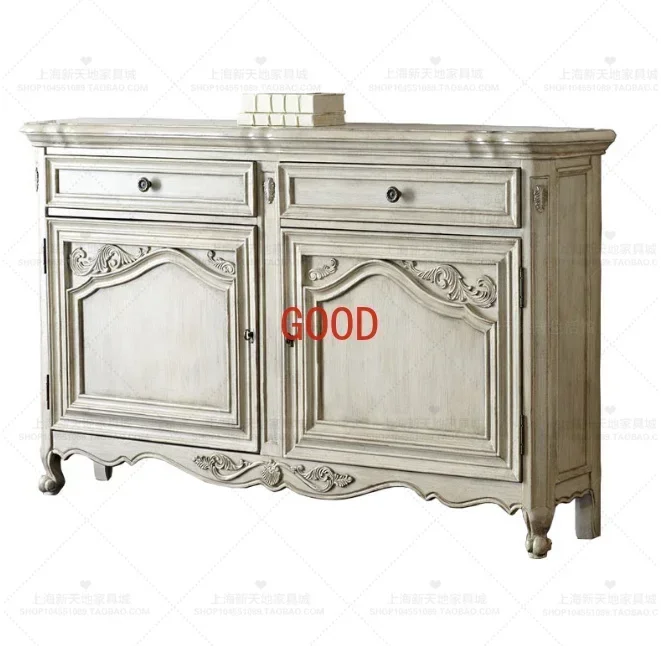 خزانة جانبية لتناول الطعام من الخشب الصلب باللون الأبيض الريفي الأمريكي، وخزانة المدخل، وخزانة الأحذية