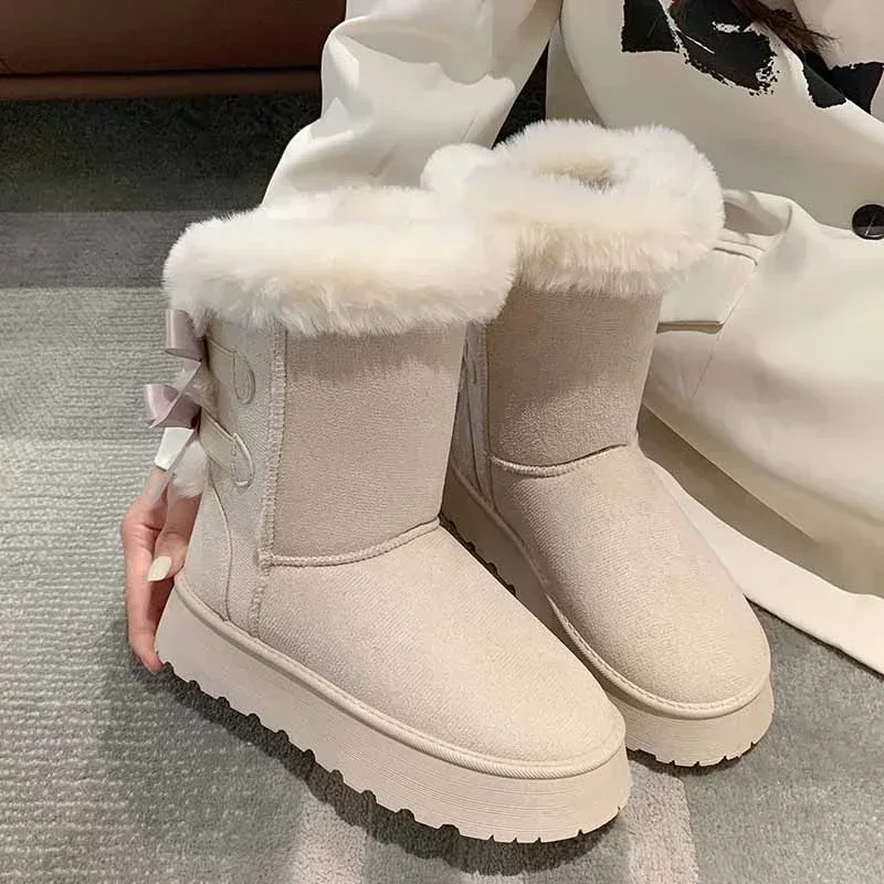 Botas curtas de pelúcia para mulheres, botas de meia panturrilha, sapatos de algodão casual ao ar livre, moda inverno quente 2023