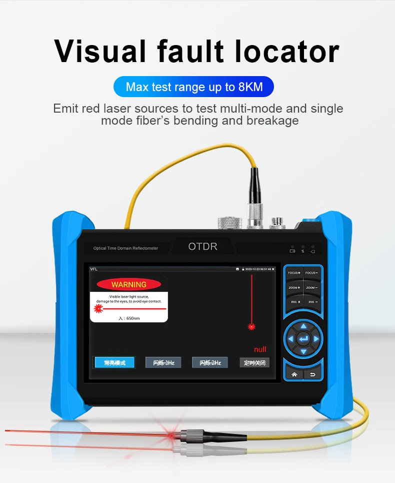 شاشة 5.4 بوصة IPS تعمل باللمس بدقة 1920*1152 OTDR & 8K جهاز اختبار CCTV اختبار الألياف المدمج اختبار الكاميرا واختبار الكابلات