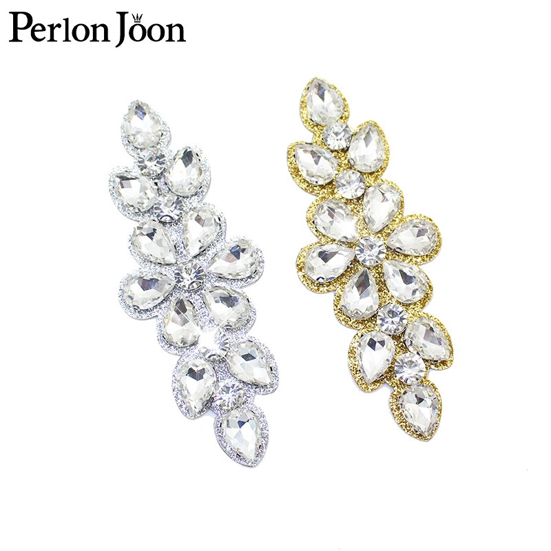 Hot fix gold silver diamond  glass applique crystal patch decoration iron on clothing shoes bag decoration accessories TR160