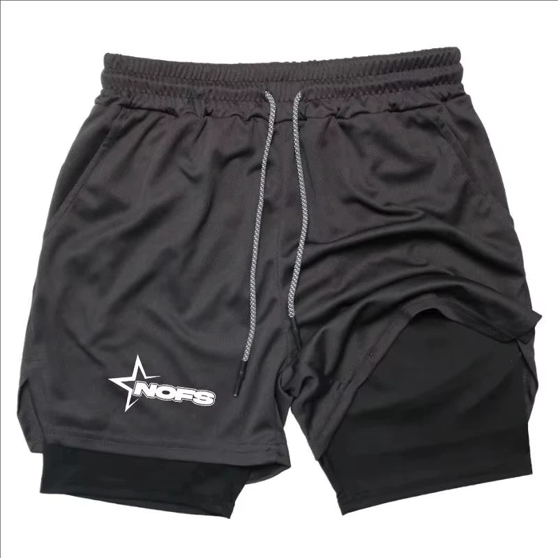 -Men's 2-in-1 breathable fashionable sports shorts, running quick drying shorts, gym and fitness training, double-layer