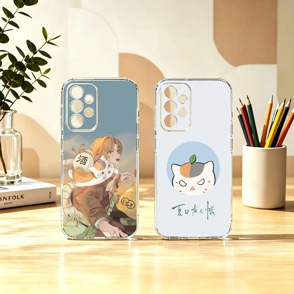 N-Natsume Nyanko Sensei Chubby Cat God Painted Phone Case Transparent TPU For Samsung S22,23,24,25,21,10,9,Ultra,Plus