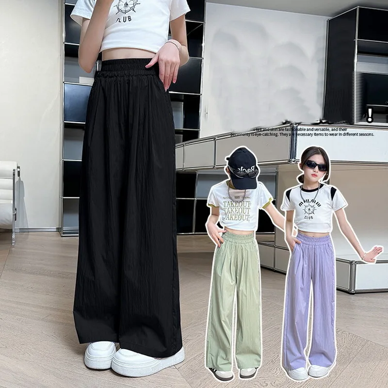 Teenage Girls Summer Casual Pants Thin Loose Straight Trousers for Kids 2024 New Fashion All-match 10 12 Years Children Pants