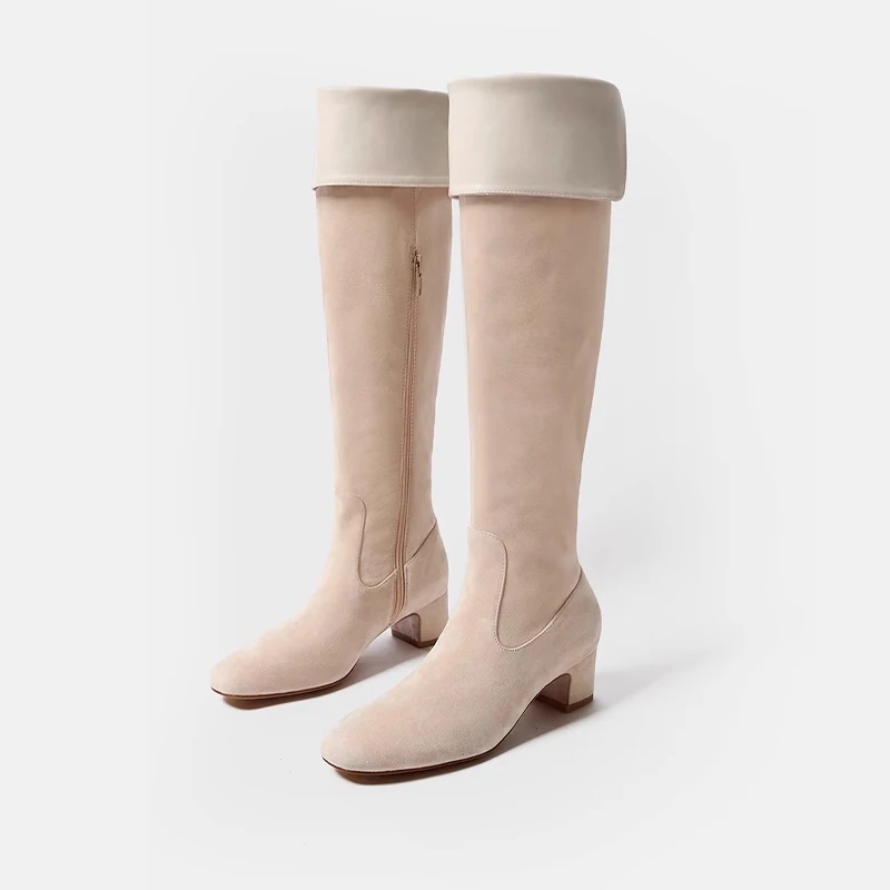 

Замшевые женские высокие сапоги, модные туфли на массивном каблуке, женские зимние длинные сапоги, обувь для женщин, 2024, роскошные вечерние зимние ботинки