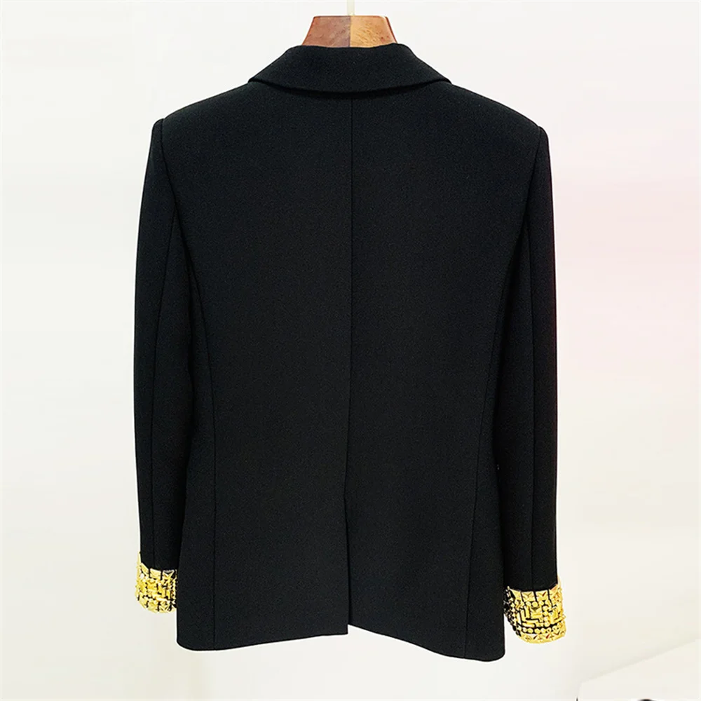 Ouro frisado formal ocasião terno blazer para mulheres, lapela pico, casaco longo de um botão, plus size com imagens reais