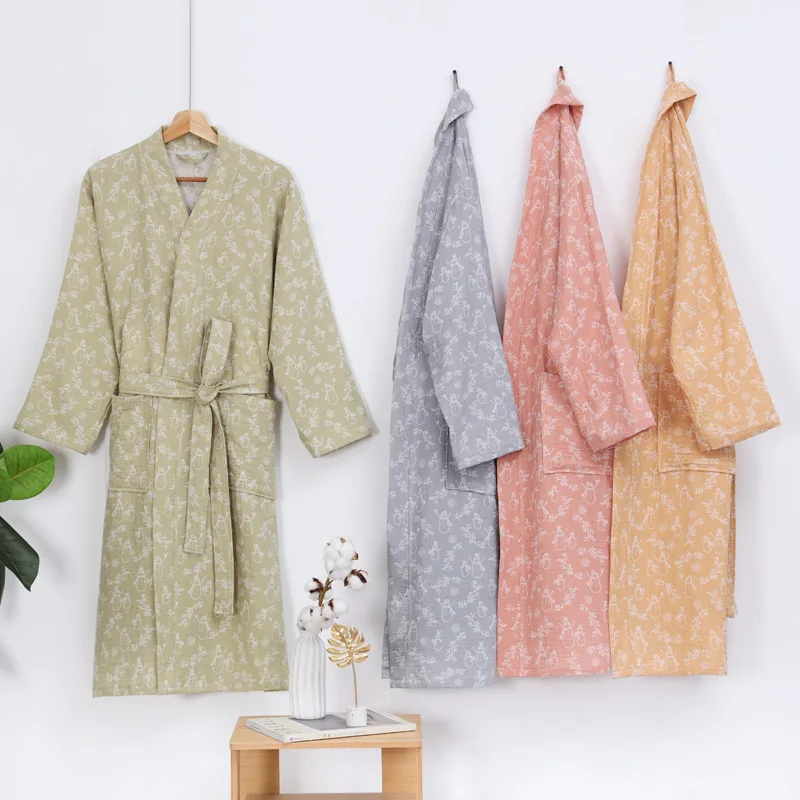 

Pure Cotton Double Layer Bathrobe Spring Gauze Pajamas Home Dressing Gown Couples Pajamas Water Absorbing Quick Dry Breathable