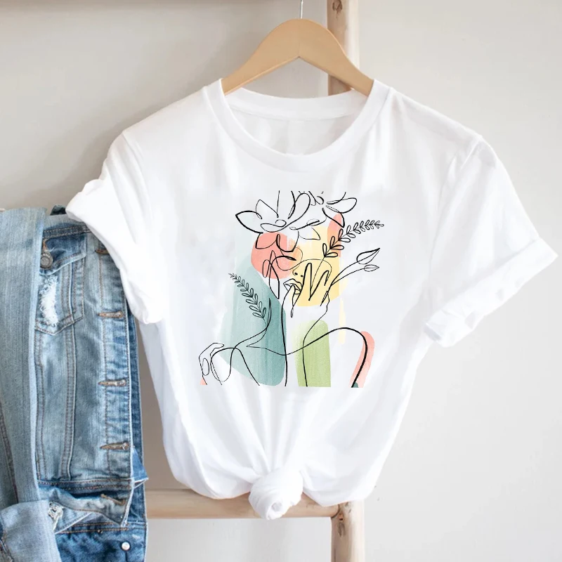 

Women Short Sleeve Printing Watercolor Cute Floral Ladies Flower 90s Fashion Clothes Print Tshirt Female Tee Top Graphic T-shirt