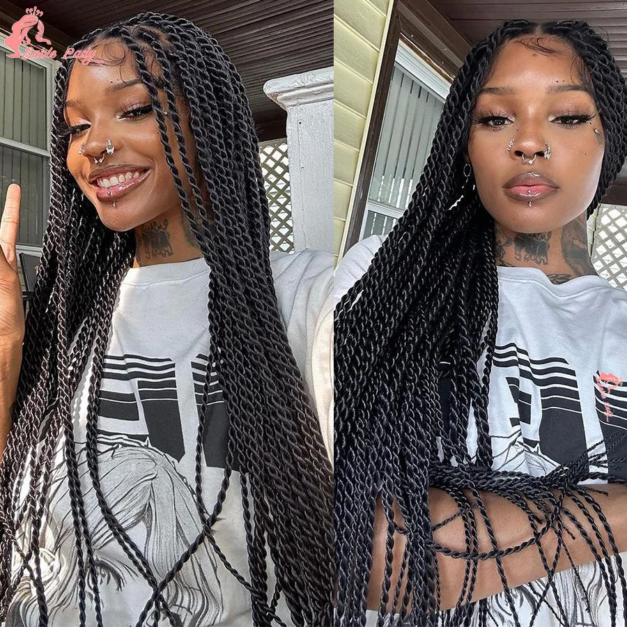 Synthetic Twisted Braided Wig Goddess Full Lace Small Box Knotless Braids For Black African Women Long 36 inch Senegalese Twists