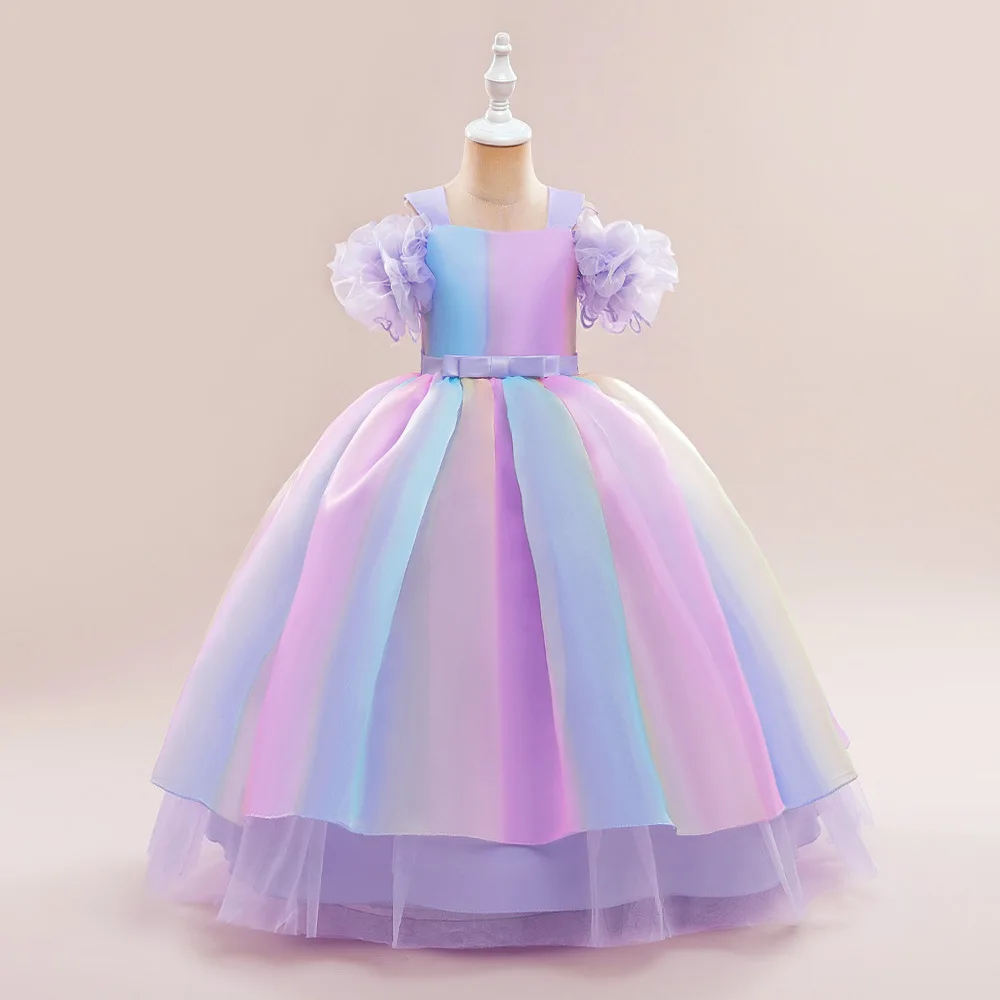 

New Girls' Long Dress Colorful Strap Dress Pengpeng Princess Dress Hosting Performance Wedding Dress Sacrament Party Dress Show