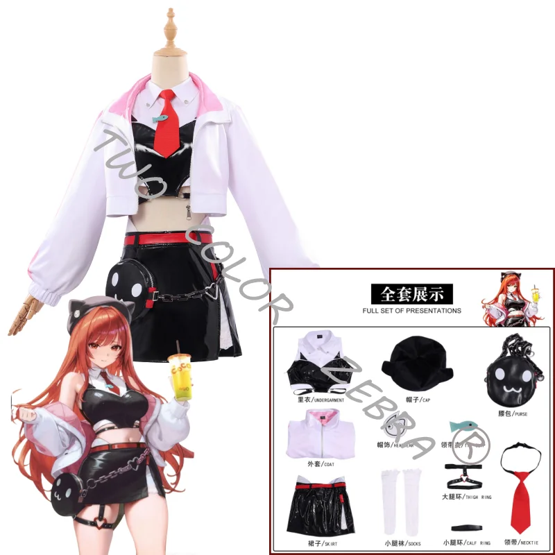 Rapi: Red Hood Cosplay Pink White Jacket Costume Goddess of Victory: NIKKE Top Skirt Bag Set for Perfromance Halloween Roleplay