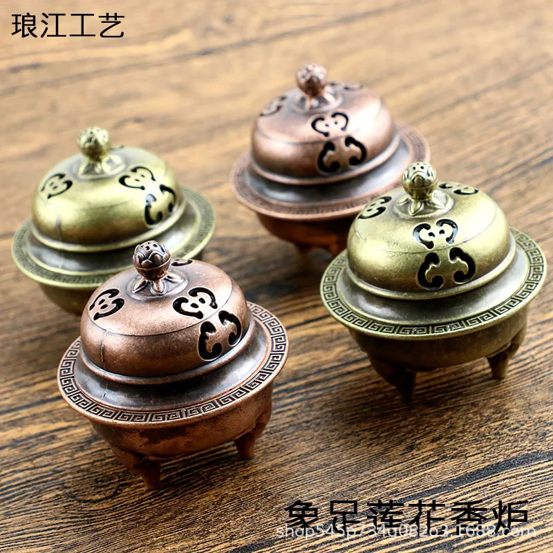 Langjiang Elephant Foot Lotus Furnace Imitation Copper Metal Incense Burner Indoor Incense Burner Combustible Tower Jasmine Scen