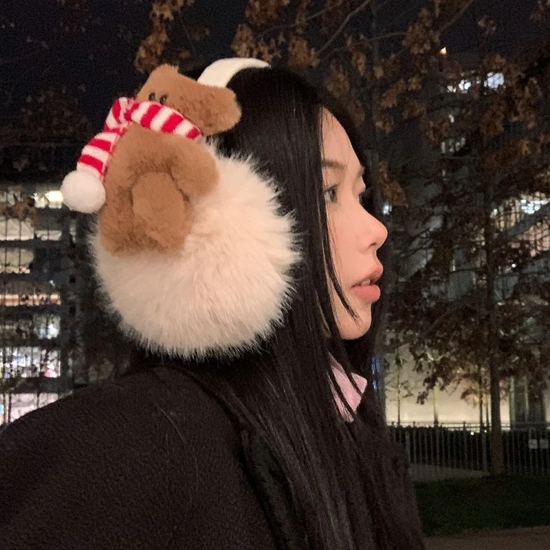 New Cute Scarf Bear Earmuffs Popular Winter Practical Warm Windproof Plush Ear Muffs for Sisters Girlfriend New Year's Gift
