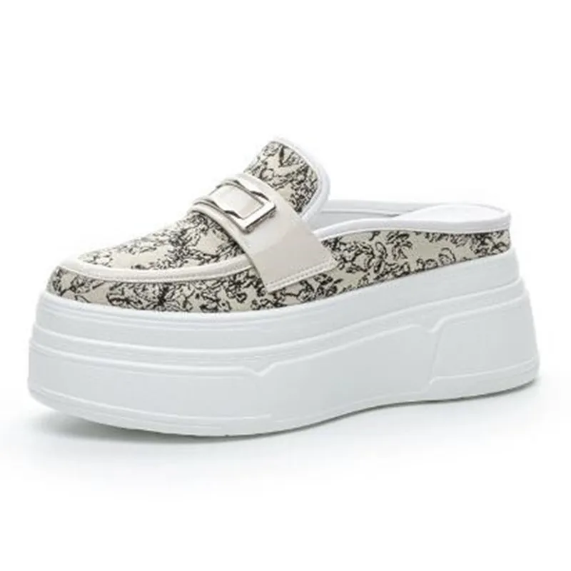 8 سنتيمتر الفاخرة الهواء شبكة قماش ستوكات جلد النساء الصنادل أحذية عالية العلامة التجارية موضة منصة عادية إسفين النعال أحذية الصيف